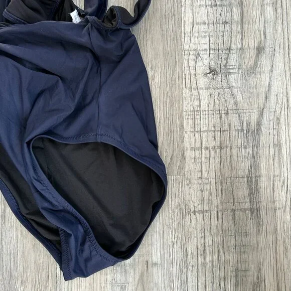 J. Crew One Piece Swimsuit Navy Blue Plunge Back Beachwear Swimwear Size 8 - Picture 8 of 8
